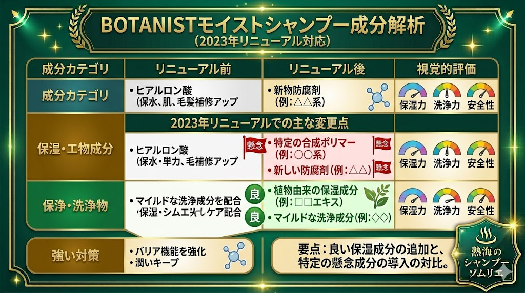BOTANISTモイストの成分解析｜2023年リニューアルで加わった懸念と正直な評価